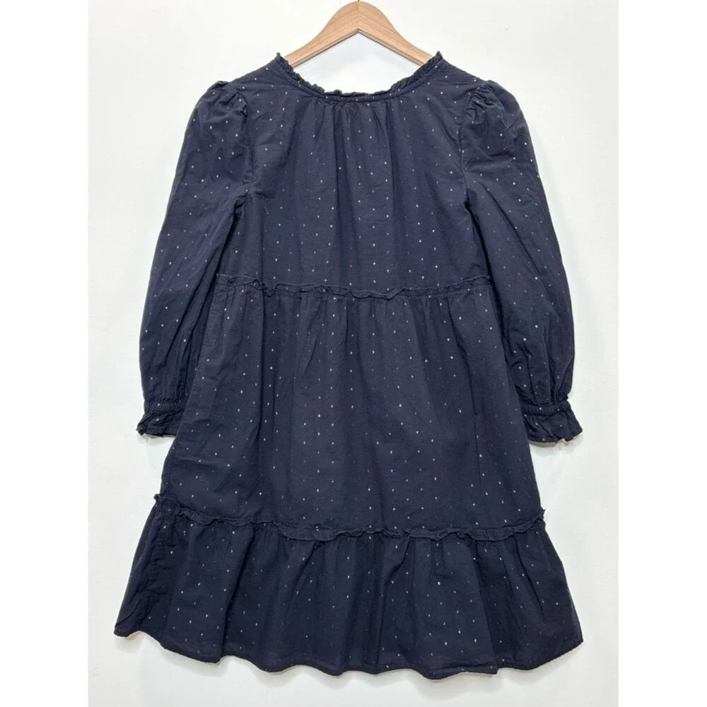 GAP Kids Girls Long Sleeve Tiered Ruffle Dress Size XL 12-13 Navy Metallic Dot